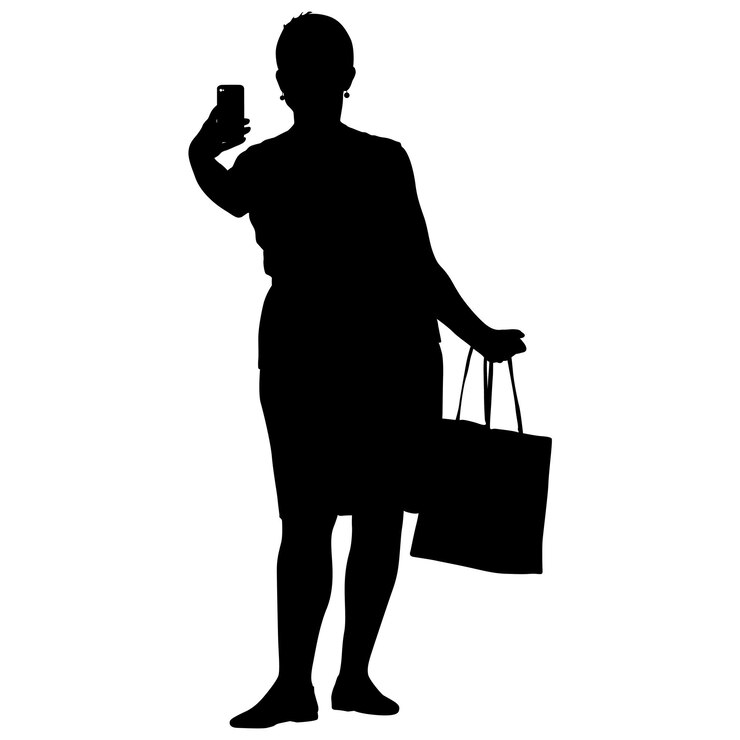 Vektor silhouettes woman taking selfie with smartphone on white background vector illustration