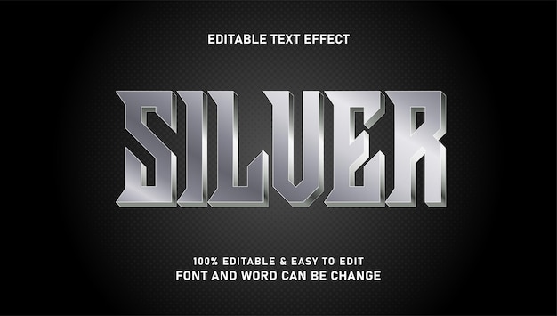 silver effect text with editable modern 3d style