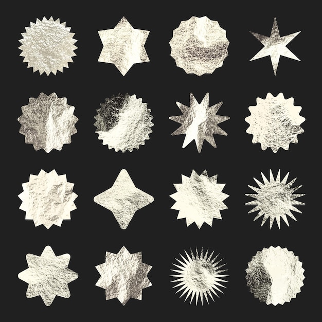 silver stars sunburst symbols shiny gold foil vintage sunbeam symbols shopping labels sale or