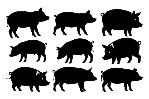 Simple Black Silhouette Pig Illustrations for Various Uses