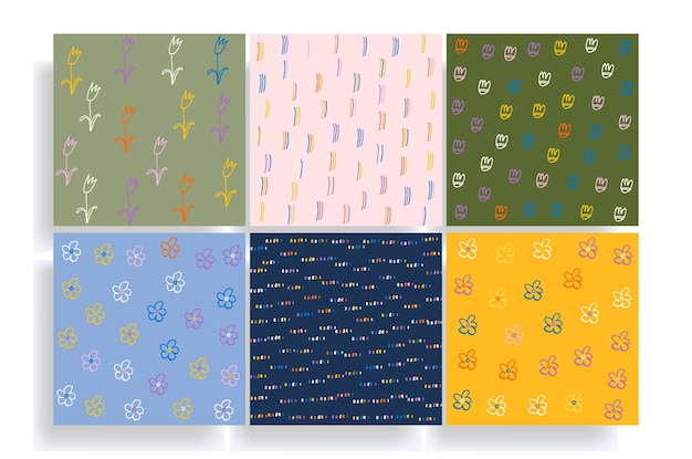 simple handdrawn vector seamless patterns background set