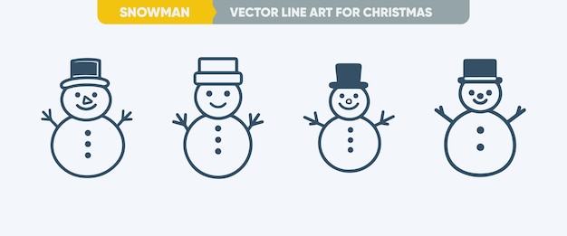 Simple Outline Icon Set Minimal Thin Line Snowman Web Vector for Christmas New Year