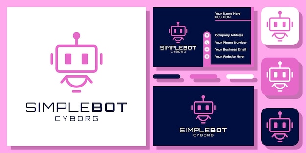 Simple Robot Bot Cyborg Machine Smart Artificial Intelligence Logo Design Business Card Template