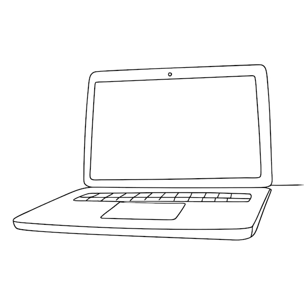 Single continuous line art drawing of a laptop computer gadget illustration