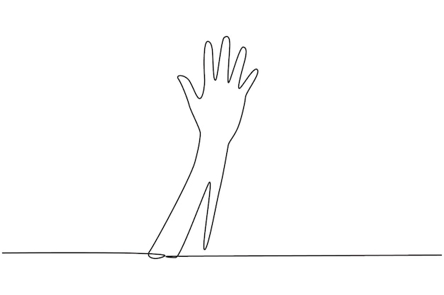 Single continuous line drawing hand count number five Concept of education for children art design