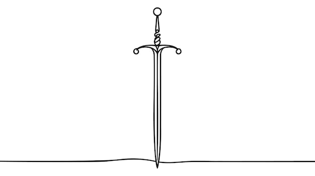 Single continuous line drawing sword icon metal sword European straight swords Asia sword realistic sword isolated