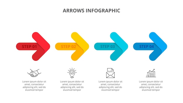Slide with four arrows Concept of business process with 4 options Infographic design template