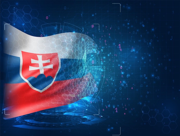 Slovakia, vector 3d flag on blue background with hud interfaces