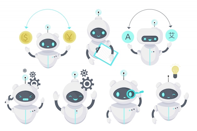Smart Chat bot, technology  illustration. Robot virtual assistance. Artificial Intelligence. Cartoon flat   illustration.