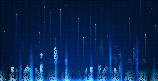 smart city technology in the form of pixels with lines that connect with the city in a unique way