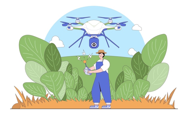 smart farming and agricultural technology concept with a person operating a drone for crop monitoring