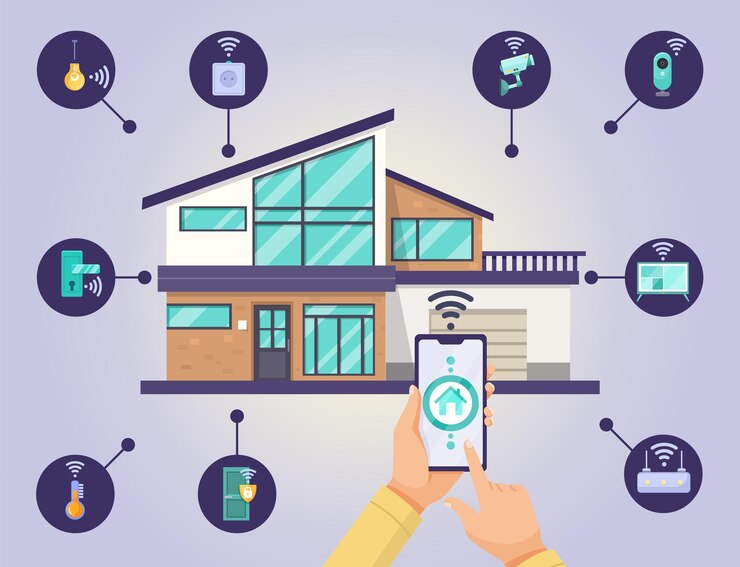 Vektor smart home control with mobile phone illustration vector illustration