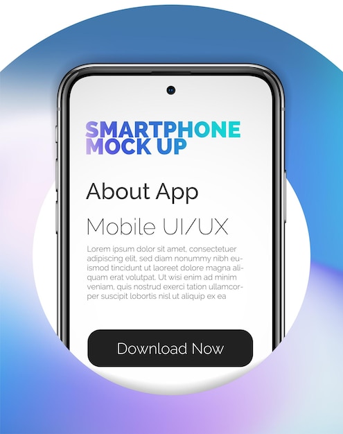 Smart phone black frame display mockup for presentation Vector modern digital device template Realistic smartphone mock up Smartphone with blank screen design in blue gradient circle