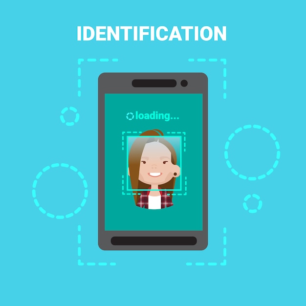 smart phone loading face identification system scanning female user access control modern technology
