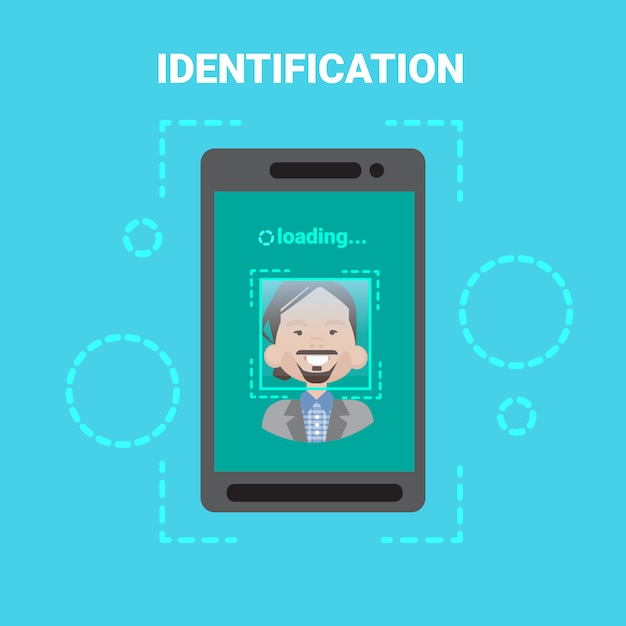 smart phone loading face identification system scanning male user access control modern technology