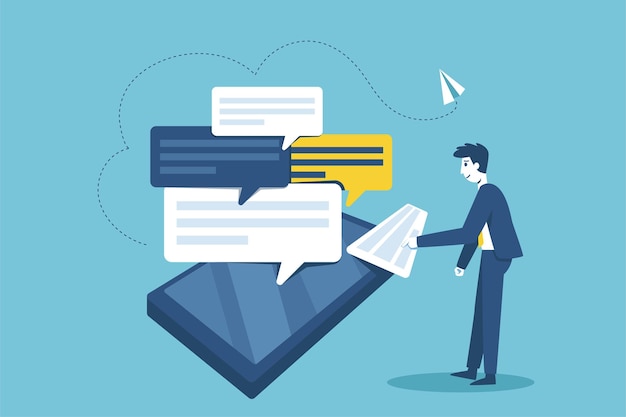 smartphone communication app concept vector flat illustration chat email or sms sign with new message notification symbol