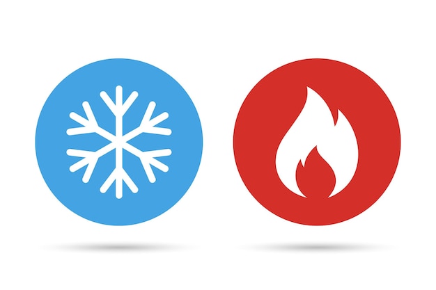 Snowflake and fire flame icons or Hot and cold icons