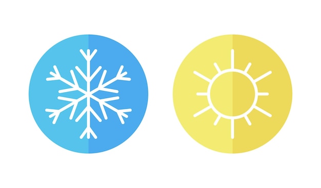 snowflake and sun round icons temperature symbols warm and cold