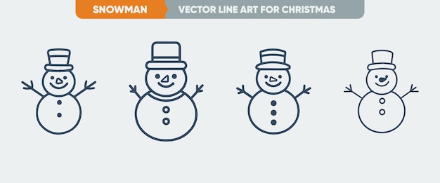 Snowman Outline Icon Set Minimal Thin Line Web Vector for Christmas New Year