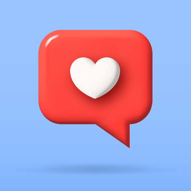 social media like 3d vector cartoon illustration speech bubble with heart