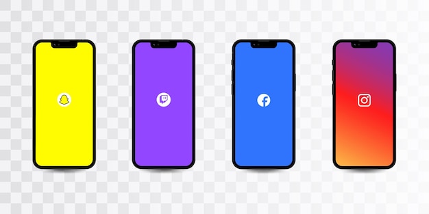 Sociální média ve smartphonu Populární sociální média s telefonem Instagram Facebook Twitch Snapchat Eps 10