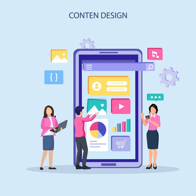 Software infographics ideas for designer content UI design concept with characters vector illustration