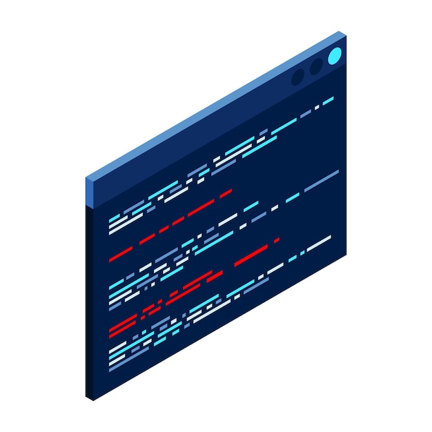 source code isometric abstract programming language and program code on a screen isometric technology