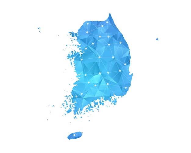 South Korea map line dots polygonal abstract geometric.