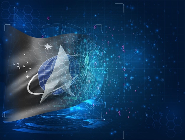 space troops on vector 3d flag on blue background with hud interfaces