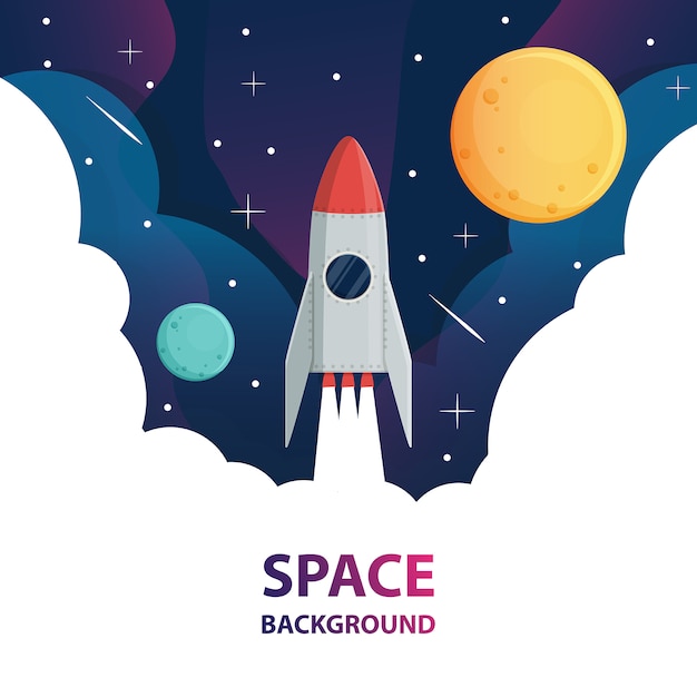Spaceship and moon in space galaxy
