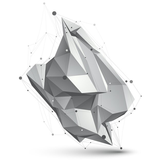 Spatial technological shape, polygonal single color eps8 wireframe object.
