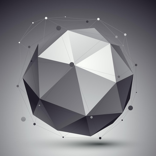 Spatial vector monochrome digital eps8 backdrop, dimensional technology sphere with wireframe over contrast background.