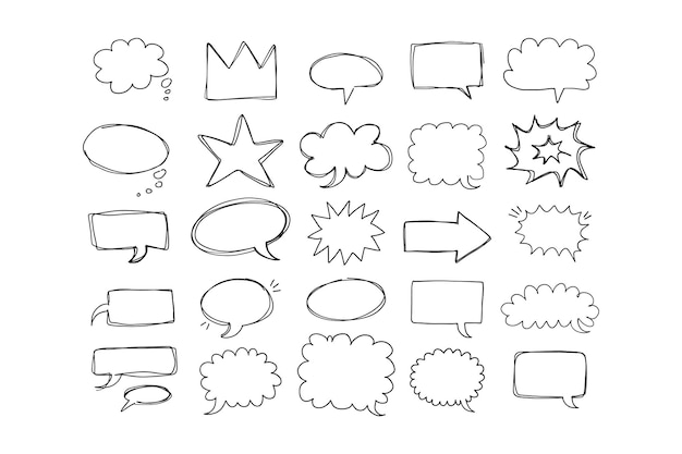 Speaking hand drawn doodle bubbles set Talk clouds sketch frames Speech thought Balloon shapes