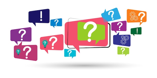 Speech bubbles with question marks symbols and light bulb icons Solution or idea vector illustratio