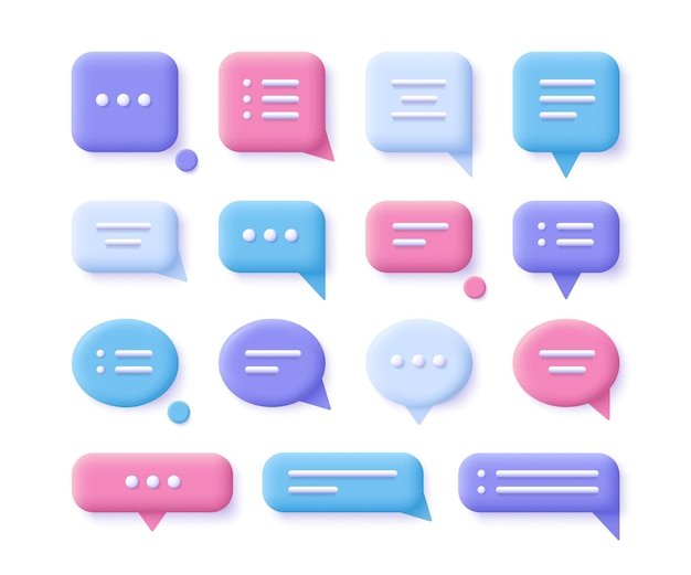 Speech, communication, dialogue bubbles - realistic icon set. 3d   illustration.