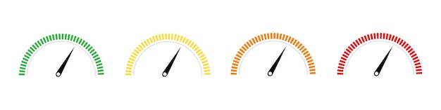 Speedometer icon set. Customer satisfaction indicator level. Risk level gauge. Info-graphic gauge.