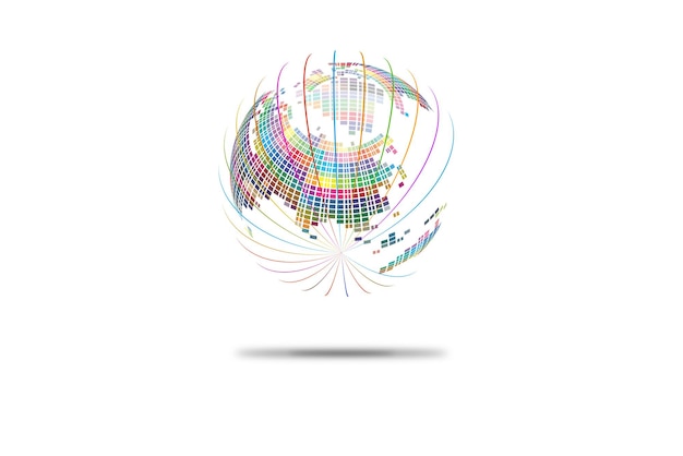 spherical world map composed of colored squares abstract vector background