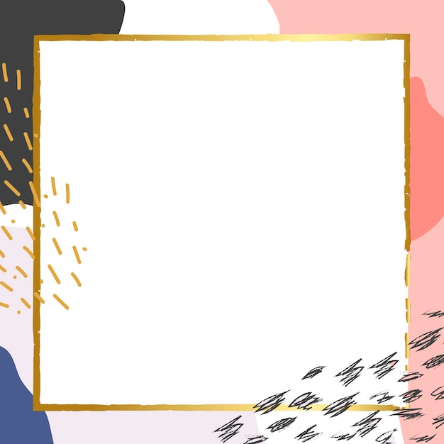 square gold frame on colorful memphis pattern background vector