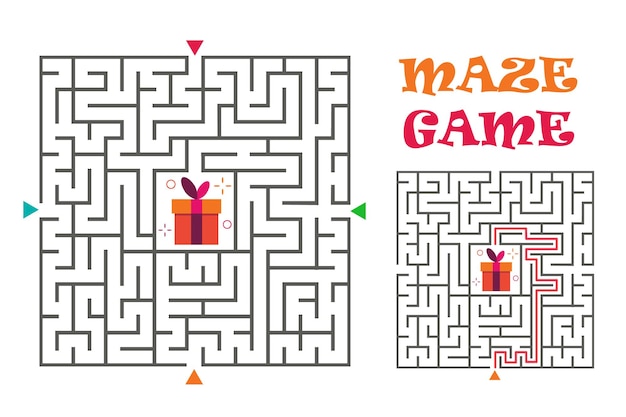 square maze labyrinth game for kids logic conundrum four entrance and one right way to go