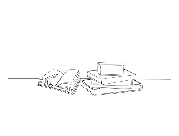 Stack of books in single line draw with editable stroke