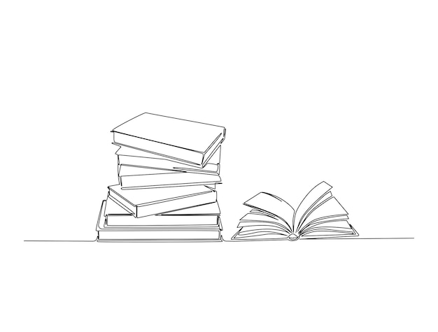 Stack of books in single line draw with editable stroke