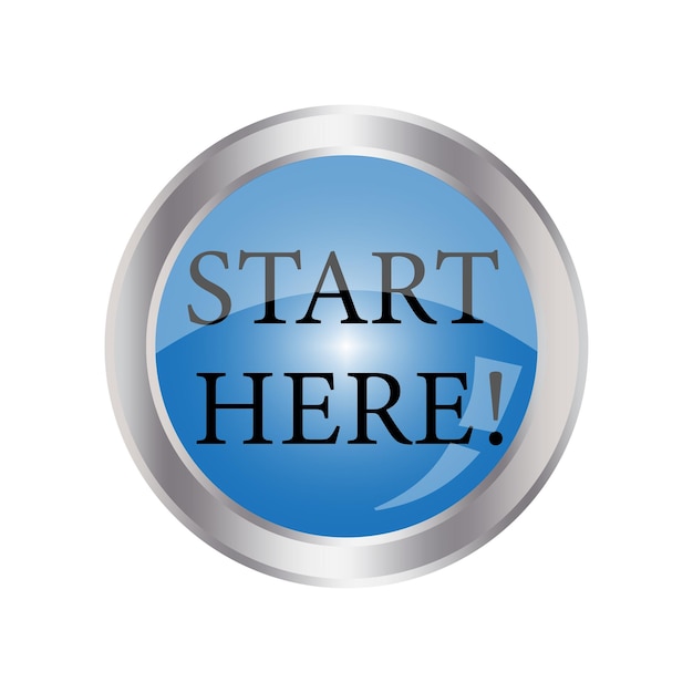 Start here button blue. Business success. Vector illustration. Stock image.