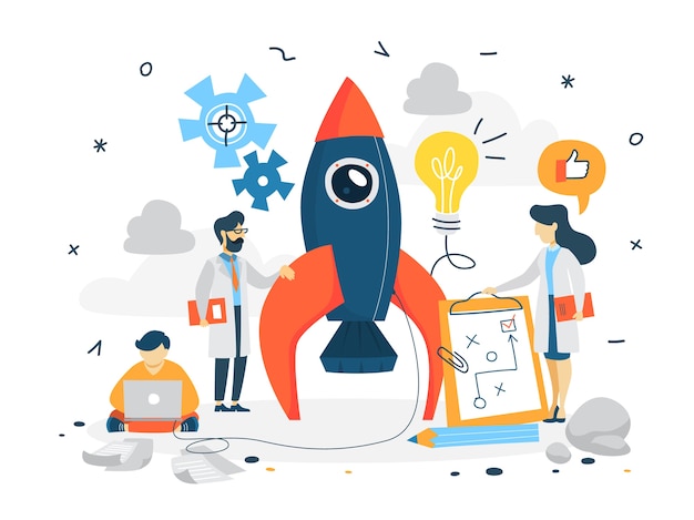 startup concept. business development. testing and marketing idea. creative thinking. set of business, financial and promotion icons. isolated flat 