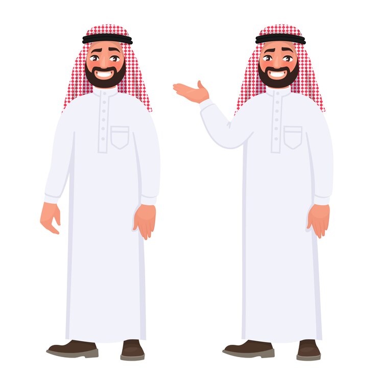Vektor šťastný arabský muž v národním oblečení na bílém pozadí