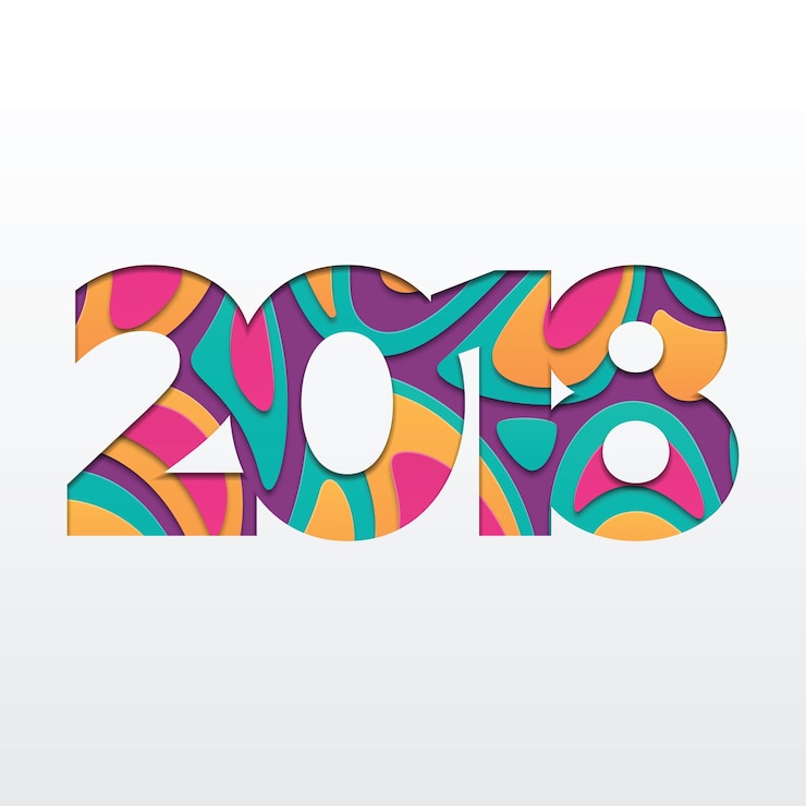 Vektor šťastný nový rok 2018, blahopřání s papírovými výřezy