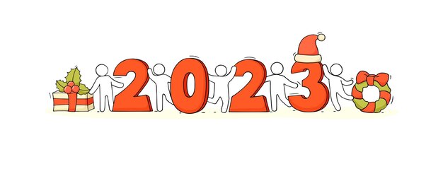 Šťastný nový rok 2023, banner s kreslenými postavičkami