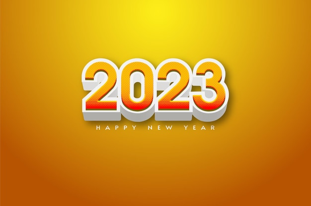 Šťastný nový rok 2023 s tučnými čísly na žlutém pozadí