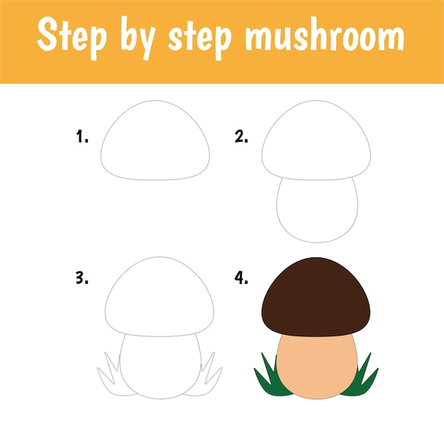 step by step drawing mushroom for children