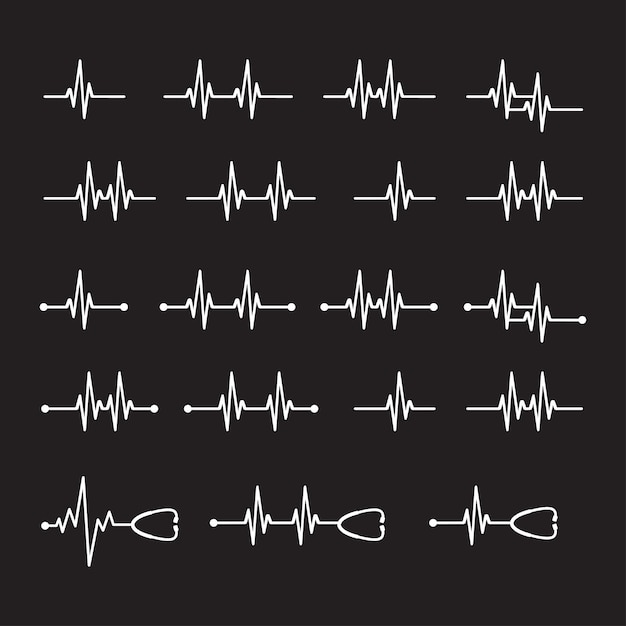 Stethoscope heart pulse cardiogram icon outline style heartbeat icon on white background