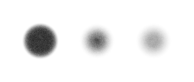 Stippled texture circle set Black dotted round element collection Fading noise grain dot work